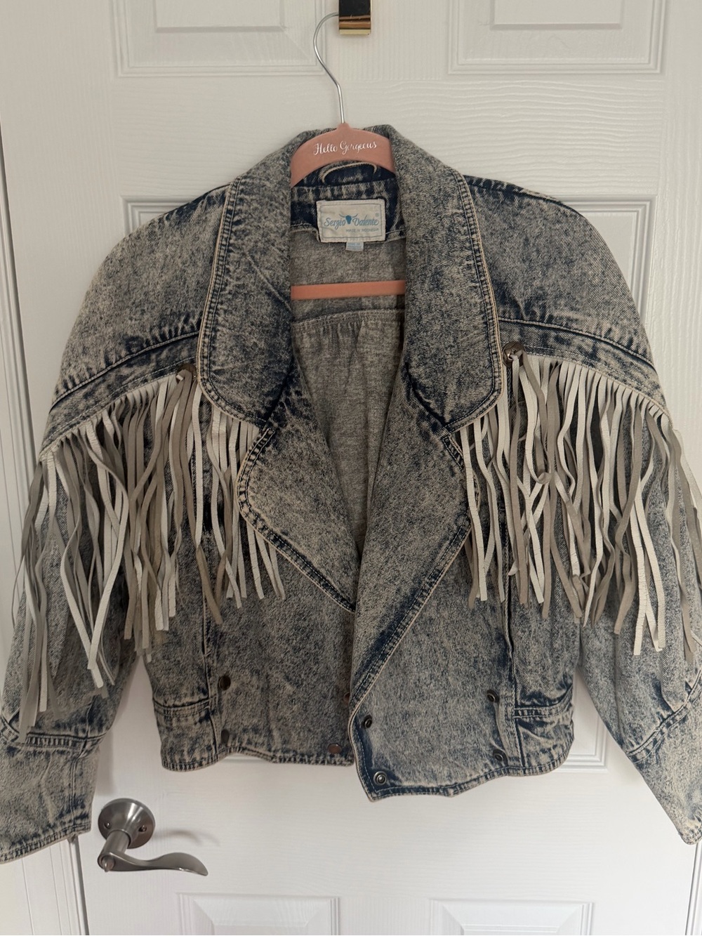 🔥Vintage 90s Rare Sergio Valente Acid-Wash Denim Jacket with White Fringe🔥